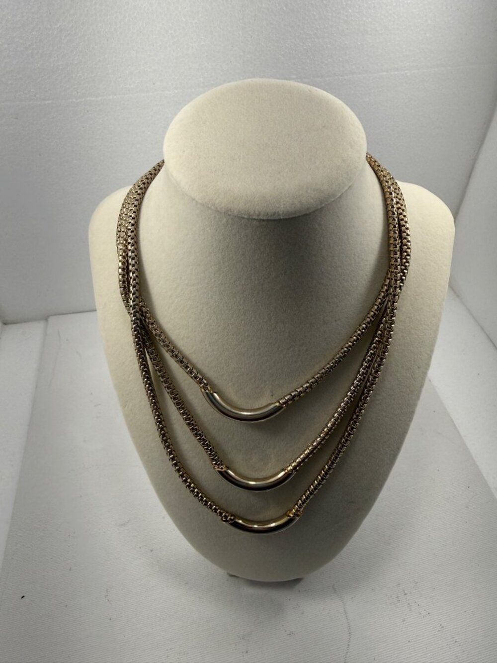 Vintage HOBÉ Signed Three Strand Gold Tone Chain Necklace 16” 84.2g Designer